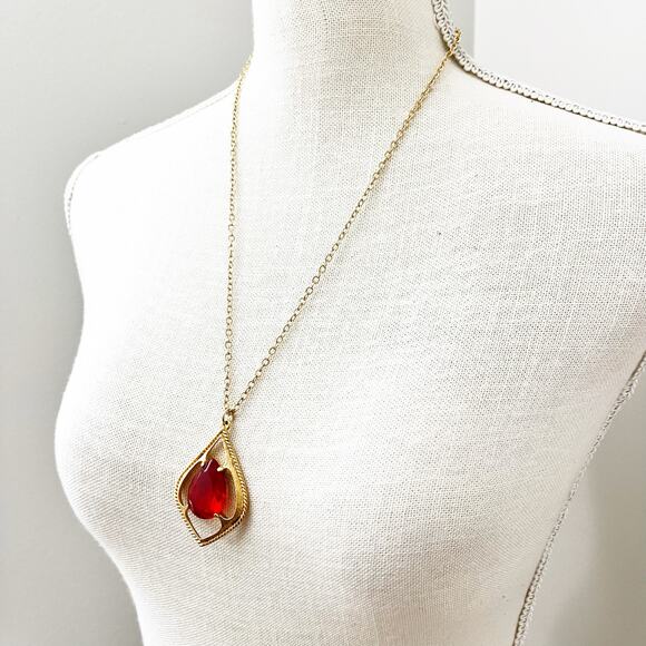 Sarah Coventry Vintage Scarlet Tears Red Stone Necklace - Picture 5 of 8